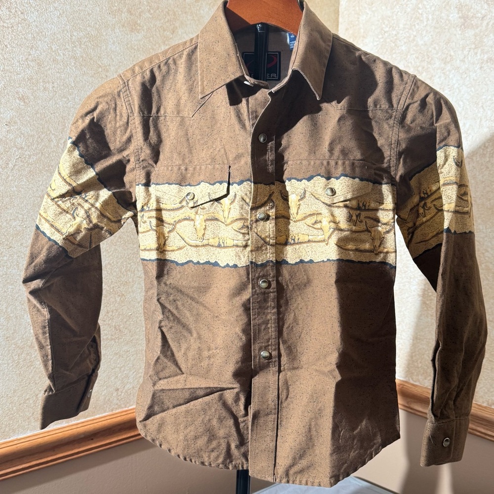 Roper Brown and Tan Kids Button Down Shirt Size: M